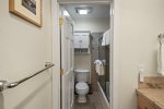 Bathroom has a shower/tub combo